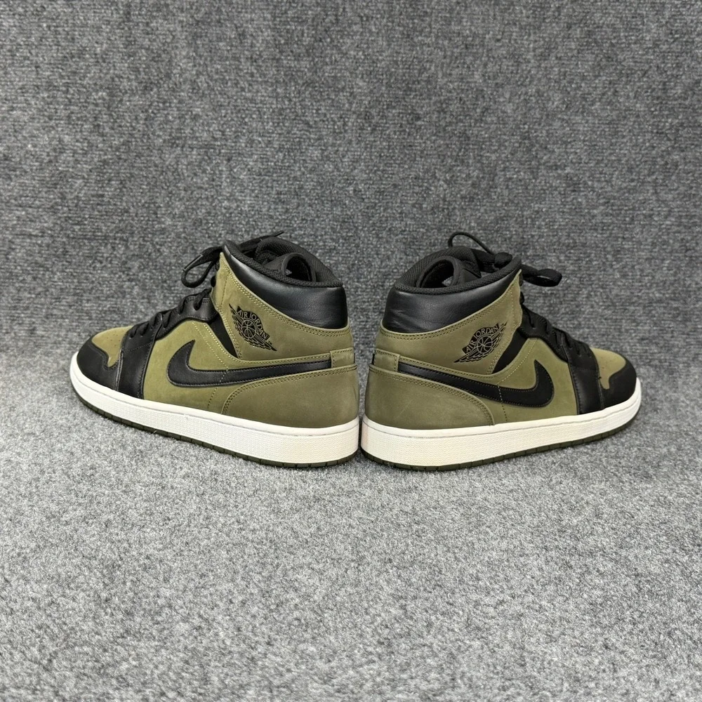 Jordan 1 Mid Shoes Men's 13 Olive Canvas Green Black Retro Athletic Sneakers
